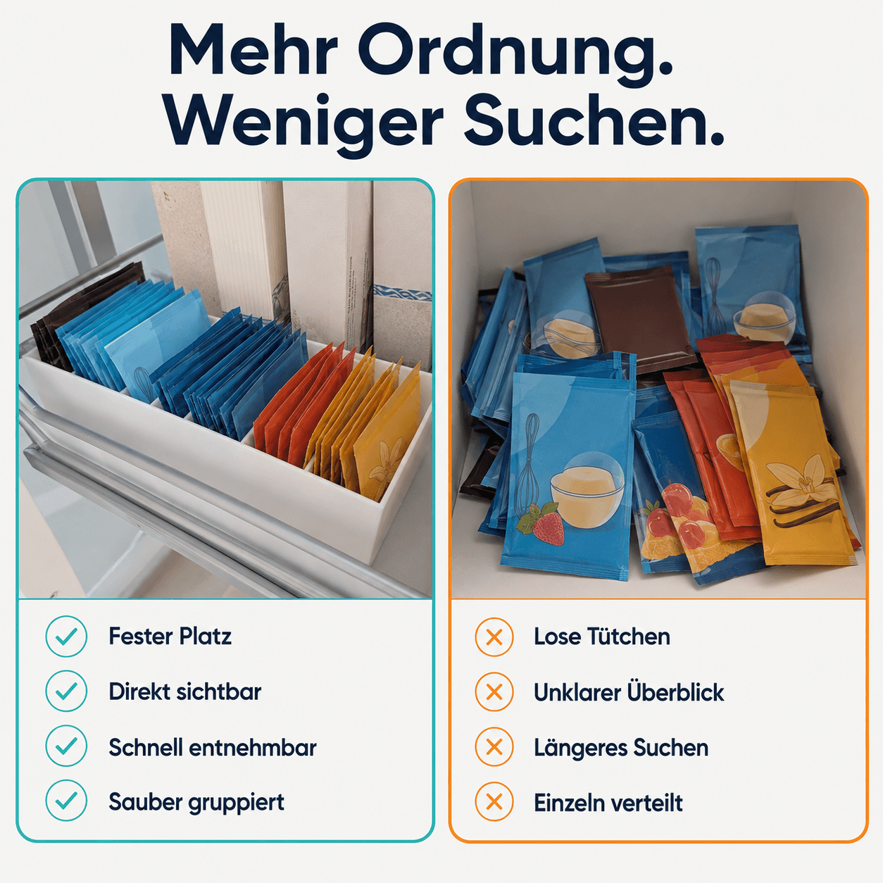 Sortierkasten für Backzutaten-Tütchen mehr Ordnung