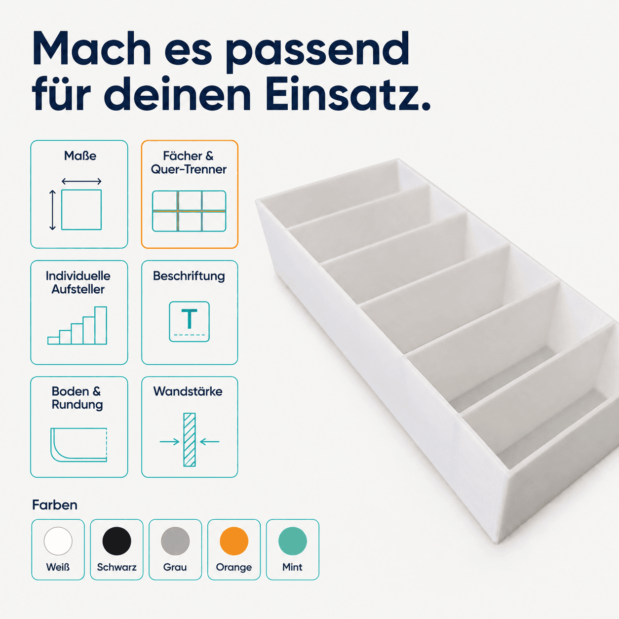 Sortierkasten für Backzutaten-Tütchen Konfigurierbar